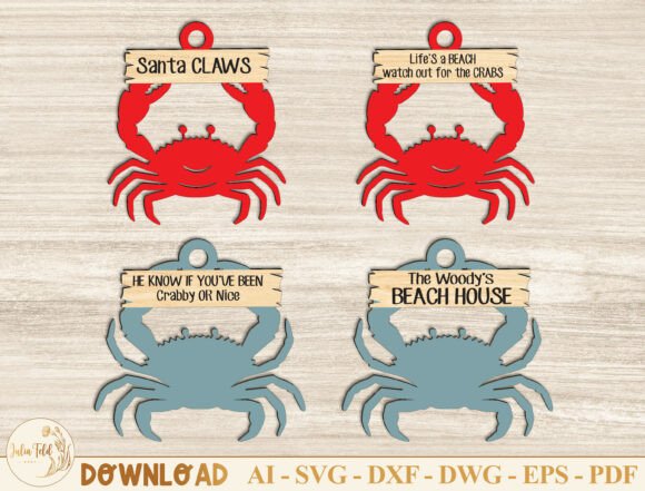 Crab Ornament Laser Cut SVG Bundle for Summer Projects