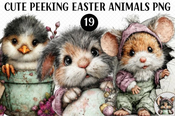 Cute Peeking Easter Animals PNG - Playful Graphics for Commercial Use