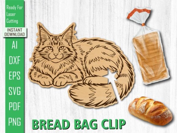 Laser Cut Lying Cat Bread Bag Clip SVG for Other Art Amp