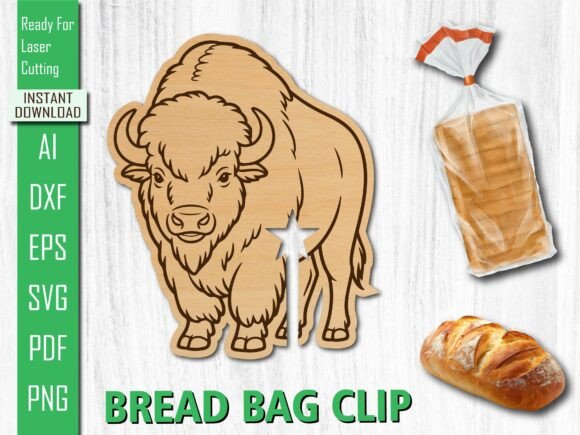 Laser Cut Wildlife Bison Bread Bag Clip for Other Art Amp