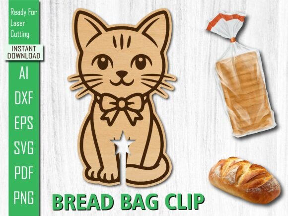 Laser Cute Standing Cat Bread Bag Clip for Laser Cutting and Other Art Amp